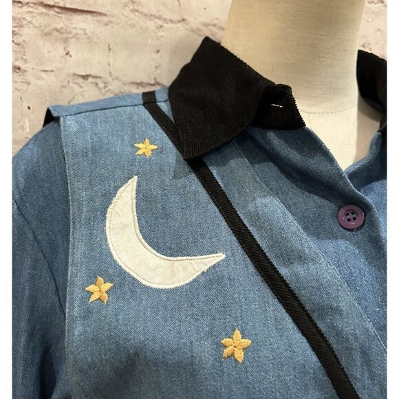 Vintage 90s Button Front Denim Chambray Midi Dress & Vest Long Modest Size 12 - Picture 8 of 11